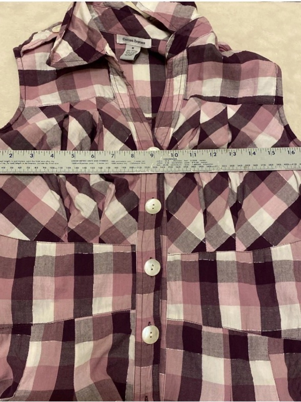 Cotton Express Purple and White Sleeveless Gingham Button-Front Midi Dress - Picture 11 of 13